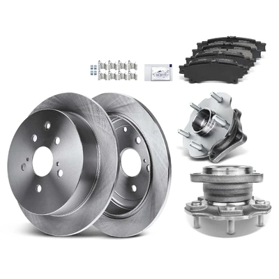 8 Pcs Rear Disc Brake Rotors & Ceramic Brake Pads & Hub Bearings