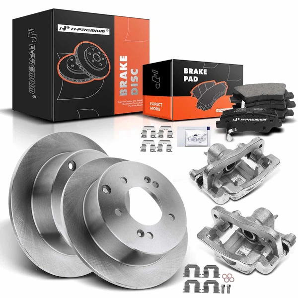 8 Pcs Rear Disc Brake Rotors & Ceramic Brake Pads & Brake Calipers for Kia Soul 2010-2013