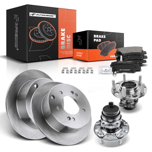 8 Pcs Rear Disc Brake Rotors & Ceramic Brake Pads & Hub Bearings for Kia Soul 2010-2013