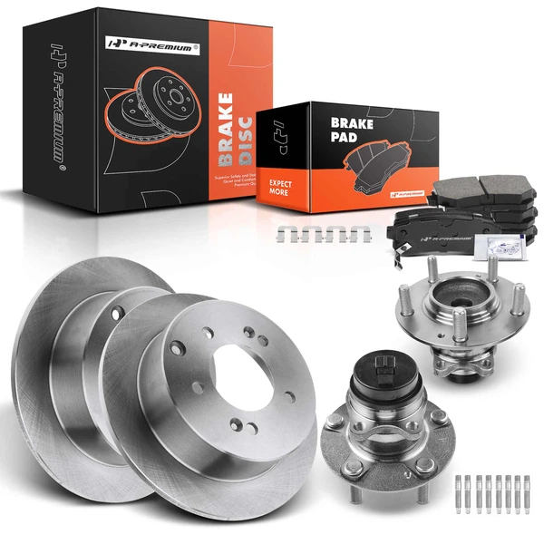 8 Pcs Rear Disc Brake Rotors & Ceramic Brake Pads & Hub Bearings for Forte Koup 10-13 Forte5 12-13