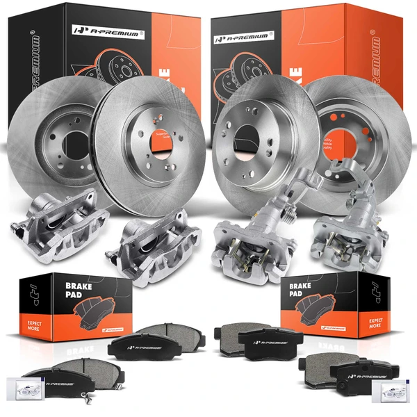 16 Pcs Front & Rear Disc Brake Rotors & Ceramic Brake Pads & Brake Calipers for Honda Accord 03-07