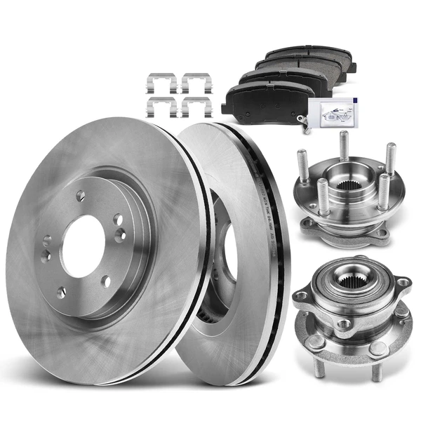 8 Pcs Front Disc Brake Rotors & Ceramic Brake Pads & Hub Bearings for Hyundai Santa Fe 10-12 Kia AWD