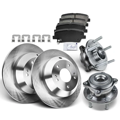 8 Pcs Rear Disc Brake Rotors & Ceramic Brake Pads & Hub Bearings
