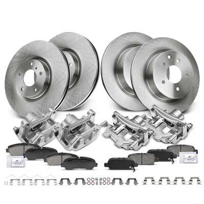 16 Pcs Front & Rear Disc Brake Rotors & Ceramic Brake Pads & Brake Calipers