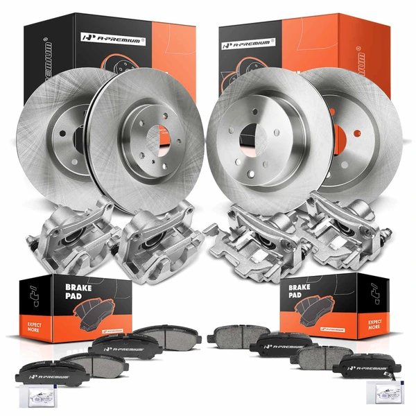 16 Pcs Front & Rear Disc Brake Rotors & Ceramic Brake Pads & Brake Calipers for Nissan 09-14 16-17