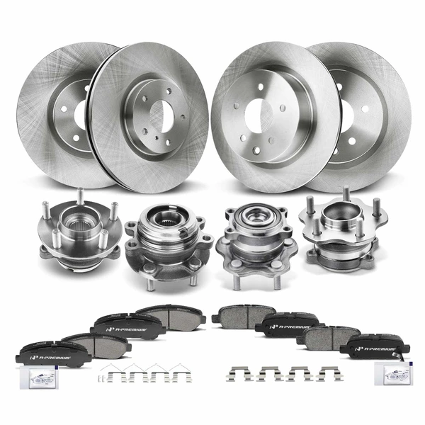 16 Pcs Front & Rear Disc Brake Rotors & Ceramic Brake Pads & Hub Bearings for Nissan Maxima