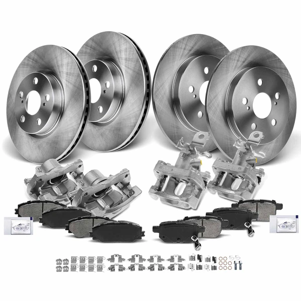 16 Pcs Front & Rear Disc Brake Rotors & Ceramic Brake Pads & Brake Calipers for 2009-2010 Pontiac Vibe