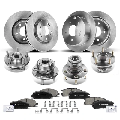 16 Pcs Front & Rear Disc Brake Rotors & Ceramic Brake Pads & Hub Bearings