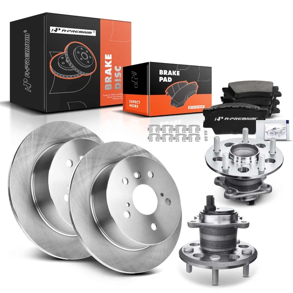 8 Pcs Rear Disc Brake Rotors & Ceramic Brake Pads & Hub Bearings for Toyota Camry 2012-2017 Avalon