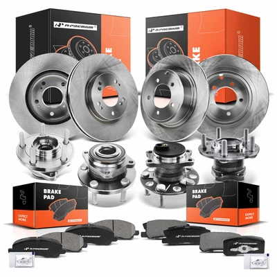 16 Pcs Front & Rear Disc Brake Rotors & Ceramic Brake Pads & Hub Bearings