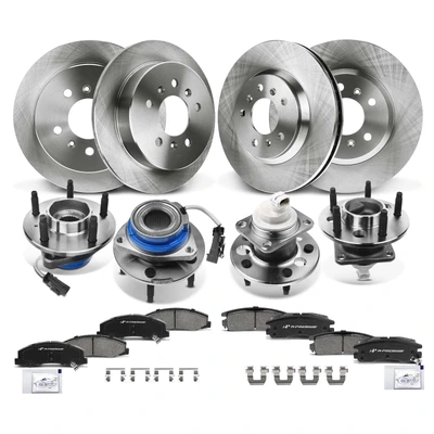 16 Pcs Front & Rear Disc Brake Rotors & Ceramic Brake Pads & Hub Bearings