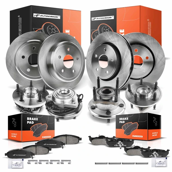 16 Pcs Front & Rear Disc Brake Rotors & Ceramic Brake Pads & Hub Bearings for Jeep Grand Cherokee