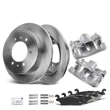 8 Pcs Rear Disc Brake Rotors & Ceramic Brake Pads & Brake Calipers for 2006-2010 Hummer H3