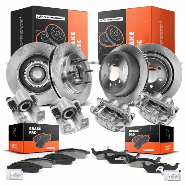 16 Pcs Front & Rear Disc Brake Rotors & Ceramic Brake Pads & Brake Calipers for Ford F-150 05-08
