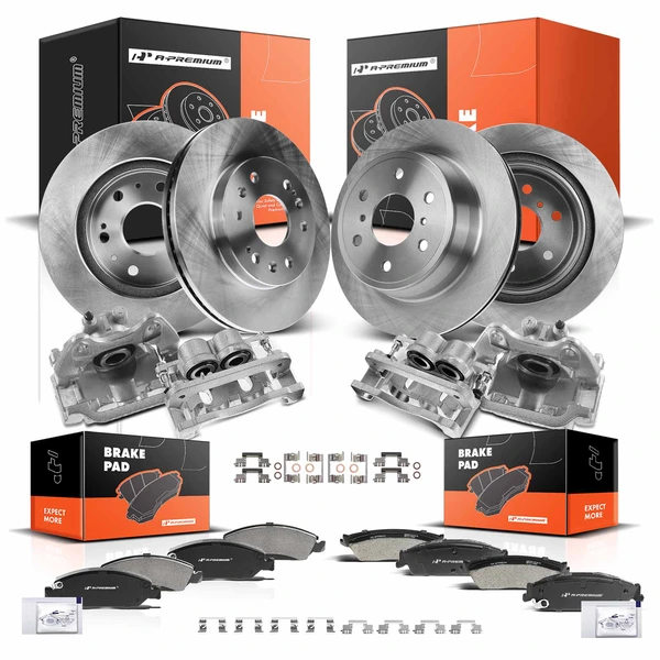 16 Pcs Front & Rear Disc Brake Rotors & Ceramic Brake Pads & Brake Calipers for 2008-2014 GMC Yukon