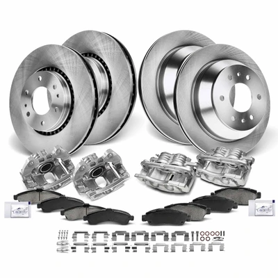 16 Pcs Front & Rear Disc Brake Rotors & Ceramic Brake Pads & Brake Calipers