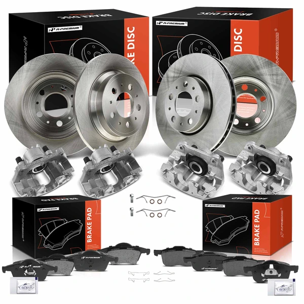 2001-2009 Volvo S60 16-Pc Brake Rotor Pad and Caliper Kit Front & Rear 1-Piston A-Premium APBRPR2011