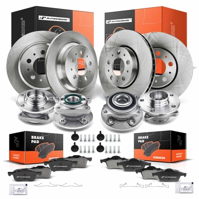 16 Pcs Front & Rear Disc Brake Rotors & Ceramic Brake Pads & Hub Bearings