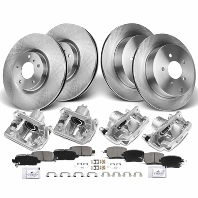16 Pcs Front & Rear Disc Brake Rotors & Ceramic Brake Pads & Brake Calipers
