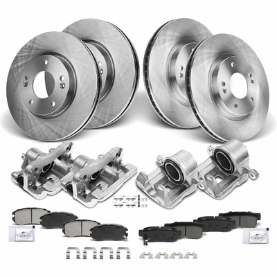 16 Pcs Front & Rear Disc Brake Rotors & Ceramic Brake Pads & Brake Calipers
