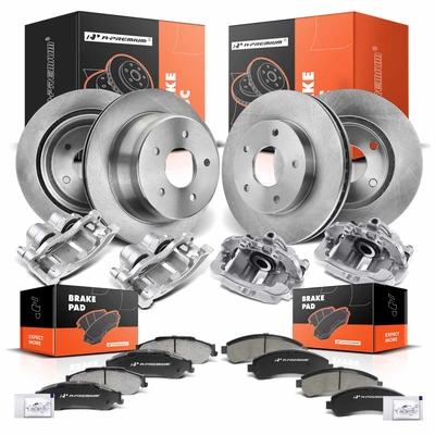 16 Pcs Front & Rear Disc Brake Rotors & Ceramic Brake Pads & Brake Calipers