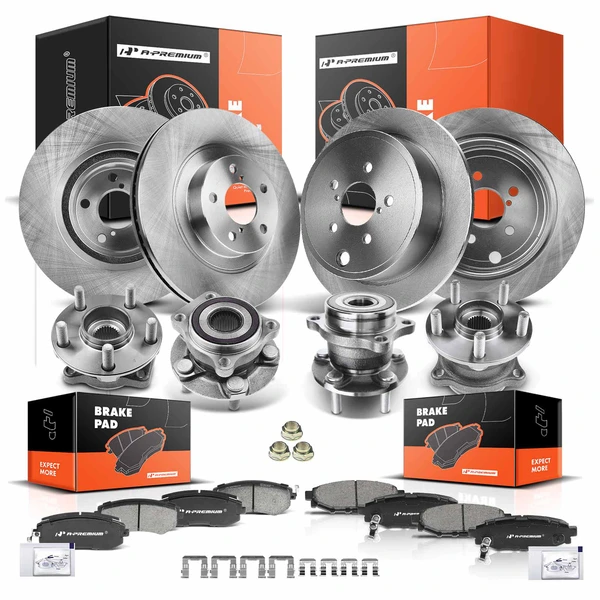 16 Pcs Front & Rear Disc Brake Rotors & Ceramic Brake Pads & Hub Bearings for Subaru 2008-2013