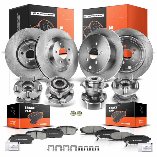 16 Pcs Front & Rear Disc Brake Rotors & Ceramic Brake Pads & Hub Bearings for Subaru 2010-2013
