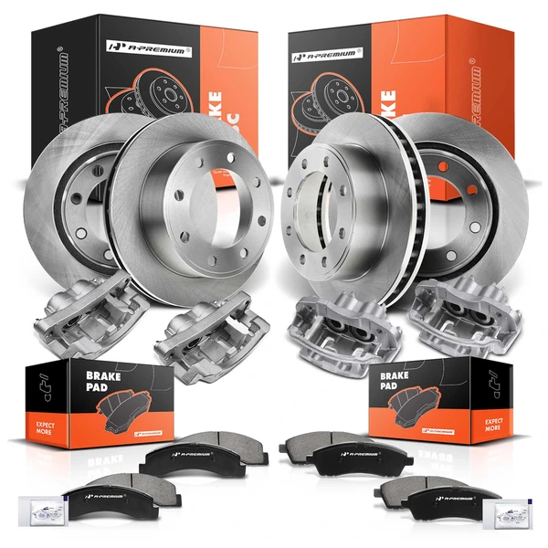 16 Pcs Front & Rear Disc Brake Rotors & Ceramic Brake Pads & Brake Calipers for Ford F-250 Super Duty