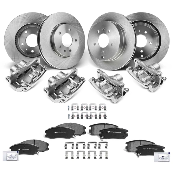 16 Pcs Front & Rear Disc Brake Rotors & Ceramic Brake Pads & Brake Calipers for Chevy Pontiac Saturn