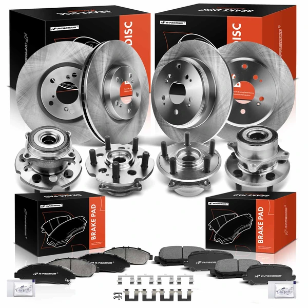 16 Pcs Front & Rear Disc Brake Rotors & Ceramic Brake Pads & Hub Bearings for Honda Pilot Acura