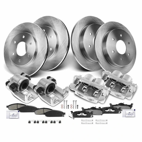 16 Pcs Front & Rear Disc Brake Rotors & Ceramic Brake Pads & Brake Calipers for 2004 Nissan Pathfinder Armada