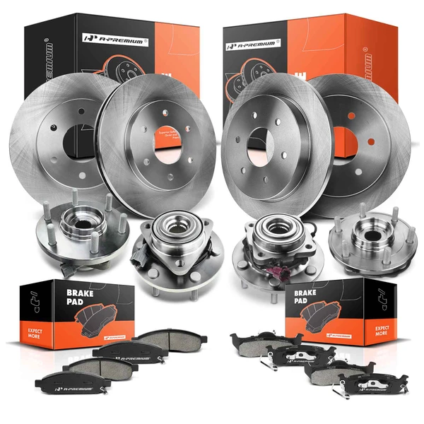 16 Pcs Front & Rear Disc Brake Rotor & Pads + Hub Bearing for INFINITI QX56 04-05