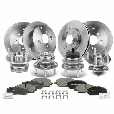 16 Pcs Front & Rear Disc Brake Rotors & Ceramic Brake Pads & Hub Bearings