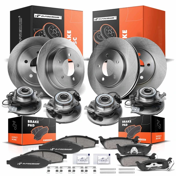 16 Pcs Front & Rear Disc Brake Rotors & Ceramic Brake Pads & Hub Bearings for Chrysler Pacifica