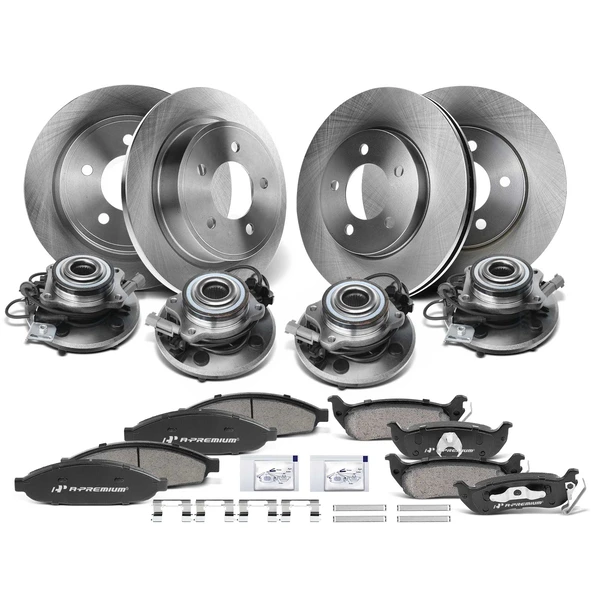 16 Pcs Front & Rear Disc Brake Rotors & Ceramic Brake Pads & Hub Bearings for Chrysler Pacifica