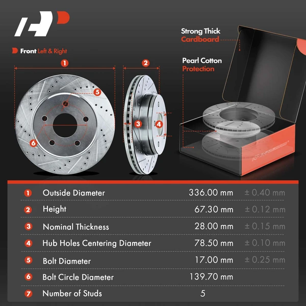 8 Pcs Front Drilled Brake Rotor & Pads + Wheel Hub Bearing for Dodge Ram 1500 2002-2005