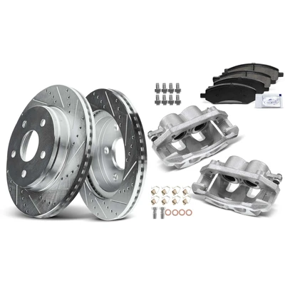 8 Pcs Front Drilled Brake Rotors & Pads + Brake Calipers