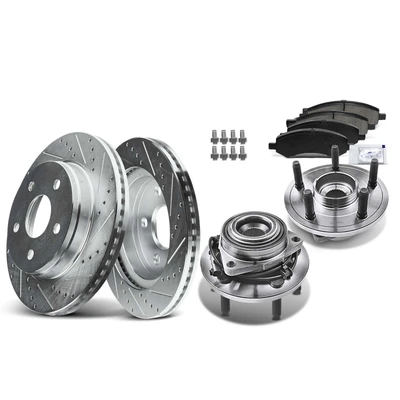 8 Pcs Front Drilled Brake Rotor & Pads + Wheel Hub Bearing