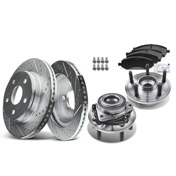 8 Pcs Front Drilled Brake Rotor & Pads + Wheel Hub Bearing for Dodge Durango Chrysler Aspen