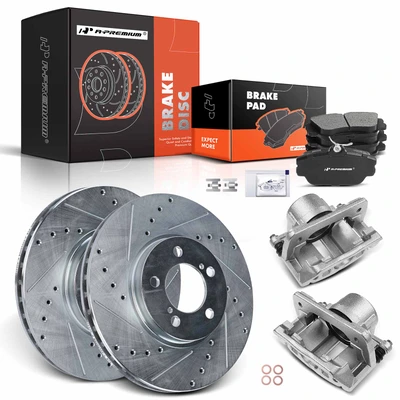 8 Pcs Front Drilled Brake Rotors & Pads + Brake Calipers