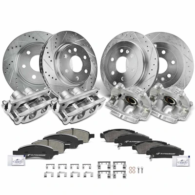 16 Pcs Front & Rear Drilled Brake Rotors & Pads + Brake Calipers