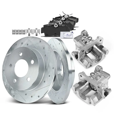 8 Pcs Rear Drilled Brake Rotors & Pads + Brake Calipers