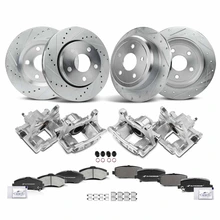 16 Pcs Front & Rear Drilled Brake Rotors & Pads + Brake Calipers for Jeep Wrangler 07-12