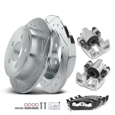 8 Pcs Rear Drilled Brake Rotors & Pads + Brake Calipers