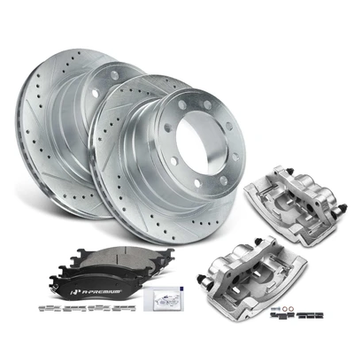 8 Pcs Rear Drilled Brake Rotors & Pads + Brake Calipers