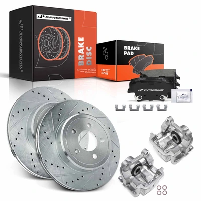 8 Pcs Rear Drilled Brake Rotors & Pads + Brake Calipers