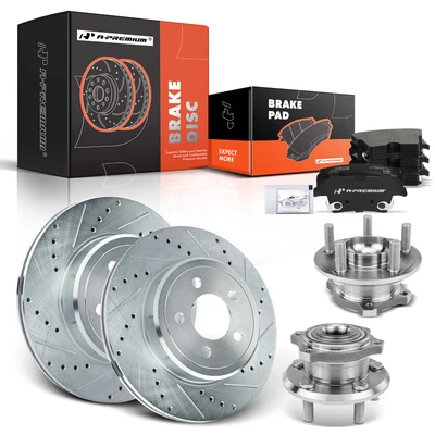 8 Pcs Rear Drilled Brake Rotor & Pads + Wheel Hub Bearing