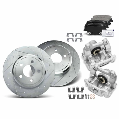 8 Pcs Rear Drilled Brake Rotors & Pads + Brake Calipers