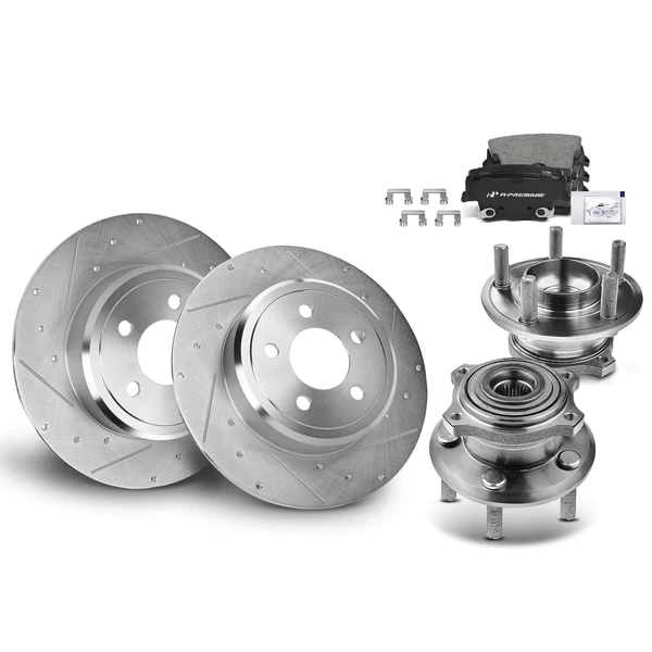 8 Pcs Rear Drilled Brake Rotor & Pads + Wheel Hub Bearing for Chrysler 300 05-09 Dodge