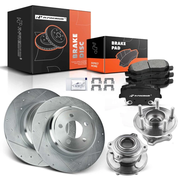 8 Pcs Rear Drilled Brake Rotor & Pads + Wheel Hub Bearing for Dodge Challenger 15-20